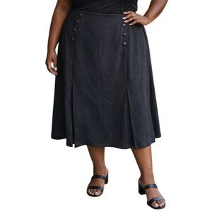 Lane Bryant Plus Size 24 Skirt Black Double Slit Button Accents Elastic Waist